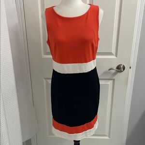 Vince Camino Colorblock Sleeveless Dress - Orange/Black/Cream Crew Neck Size 10
